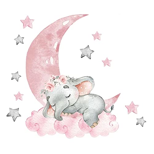 Wandtattoo schlafender Elefant auf Mond I Wandaufkleber Wanddeko für Kinderzimmer Babyzimmer I Tiere Wandbild Wandsticker für Mädchen von Generisch