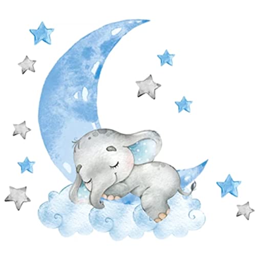 Wandtattoo schlafender Elefant auf Mond - Wandaufkleber Wanddeko für Kinderzimmer Babyzimmer - Tiere Wandbild Wandsticker für Jungen von Generisch