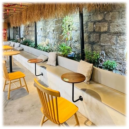 Wandtisch Runder Kaffee, Schwebender Schreibtisch Platzsparender Couchtisch, An Der Wand Montierter Kleiner Tablett Aus Holz, Ständer Aus Metall, Sofa-Beistelltisch(Schwarz,35cm) von Generisch