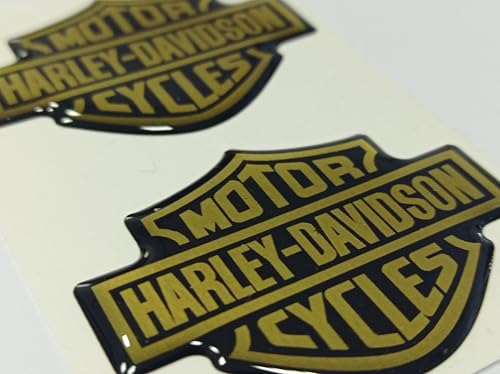 Wappen Logo Decal Paar geharzte Aufkleber kompatibel mit Harley 3D-Effekt-Modellen für Tank oder Helm. Größe einzelner Aufkleber: 50 x 39 mm (Gold/Schwarz) von Generisch