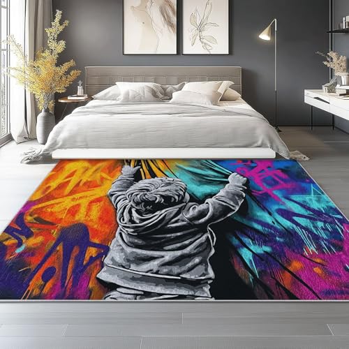 Waschbar Teppich Wohnzimmer 120x180 cm - Super Weich Komfort Schlafzimmer Teppich rutschfest, Graffiti Kinder Bunt Gegend Teppiche für Esszimmer Schlafzimmer In & Outdoor von Generisch