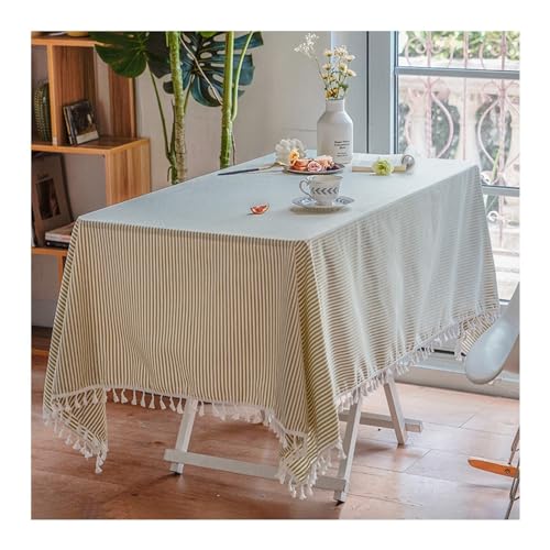 Waschbare, grün-gestreifte Tischdecke, 110 x 170 cm, Baumwoll-Leinen, mit Quasten, perfekt für Picknicks, Partys, Abendessen und Veranstaltungen von Generisch