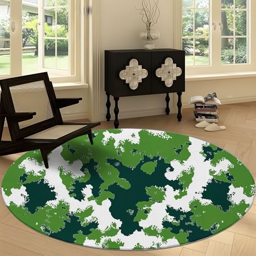 Waschbare 180 cm Runde Teppiche Camouflage Stil, Abstrakt Wald Grün Rutschfester Runder Läufer für das Wohnzimmer - Weicher Niedrigfloriger Teppich für unter den Esstisch Waschbare 180 cm Runde Teppiche Camouflage Stil, Abstrakt Wald Grün Rutschfester Runder Läufer für das Wohnzimmer - Weicher Niedrigfloriger Teppich für unter den Esstisch von Generisch