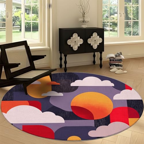 Waschbare 60 cm Runde Teppiche Moderne Abstraktion, Geometrisch Wolken Sonne Rutschfester Runder Läufer für das Wohnzimmer - Weicher Niedrigfloriger Teppich für unter den Esstisch Waschbare 60 cm Runde Teppiche Moderne Abstraktion, Geometrisch Wolken Sonne Rutschfester Runder Läufer für das Wohnzimmer - Weicher Niedrigfloriger Teppich für unter den Esstisch von Generisch