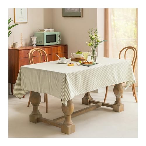 Waschbare Baumwoll-Leinen-Tischdecke, 110 x 170 cm, hellkaffeefarben, kleine Streifen, perfekt für Küche, Esszimmer, Picknick, stilvolle Heimdekoration von Generisch