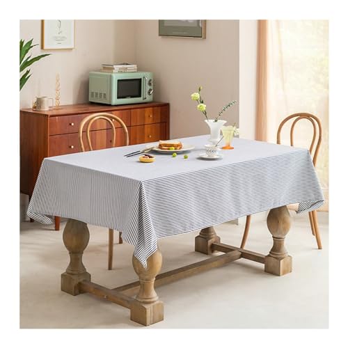 Waschbare Baumwoll-Leinen-Tischdecke, 110 x 170 cm, hellkaffeefarben, kleine Streifen, perfekt für Küche, Esszimmer, Picknick, stilvolle Heimdekoration von Generisch