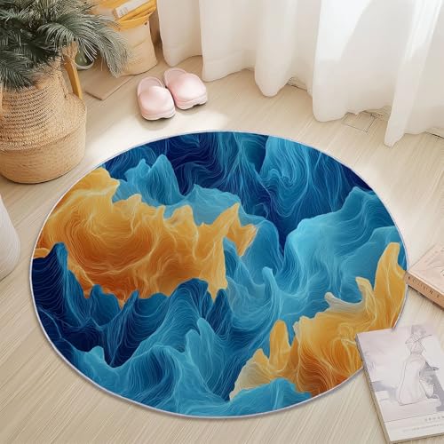 Waschbare Runde Teppiche 100 cm, 3D Abstrakt Wellen Muster Rutschfester Runder Läufer für das Wohnzimmer, Blau Weicher Niedrigfloriger Teppich für unter den Esstisch Waschbare Runde Teppiche 100 cm, 3D Abstrakt Wellen Muster Rutschfester Runder Läufer für das Wohnzimmer, Blau Weicher Niedrigfloriger Teppich für unter den Esstisch von Generisch
