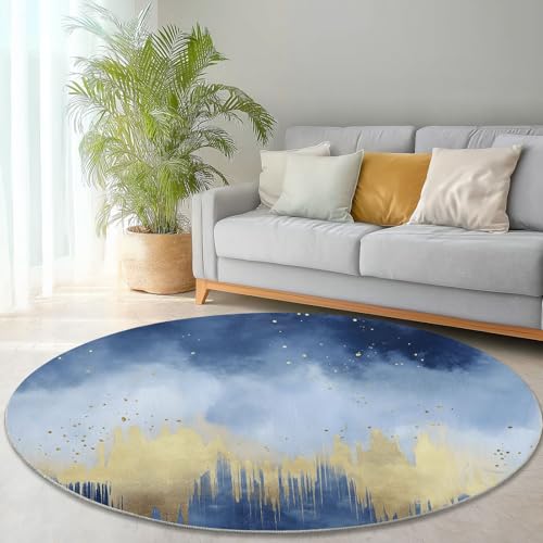 Waschbare Runde Teppiche 100 cm, Abstrakt Blauer Farbverlauf Muster Rutschfester Runder Rugs für das Wohnzimmer, Blau Weicher Niedrigfloriger Teppich für unter den Esstisch Waschbare Runde Teppiche 100 cm, Abstrakt Blauer Farbverlauf Muster Rutschfester Runder Rugs für das Wohnzimmer, Blau Weicher Niedrigfloriger Teppich für unter den Esstisch von Generisch