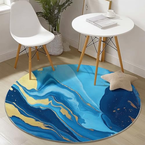 Waschbare Runde Teppiche 100 cm, Abstrakt Meerblick Marmor Muster Rutschfester Runder Rugs für das Wohnzimmer, Blau Weicher Niedrigfloriger Teppich für unter den Esstisch Waschbare Runde Teppiche 100 cm, Abstrakt Meerblick Marmor Muster Rutschfester Runder Rugs für das Wohnzimmer, Blau Weicher Niedrigfloriger Teppich für unter den Esstisch von Generisch