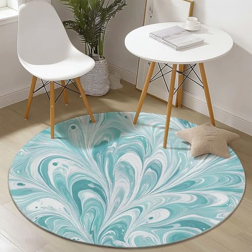 Waschbare Runde Teppiche 100 cm, Abstrakt Wirbel Marmor Muster Rutschfester Runder Rugs für das Wohnzimmer, Grün Weicher Niedrigfloriger Teppich für unter den Esstisch Waschbare Runde Teppiche 100 cm, Abstrakt Wirbel Marmor Muster Rutschfester Runder Rugs für das Wohnzimmer, Grün Weicher Niedrigfloriger Teppich für unter den Esstisch von Generisch