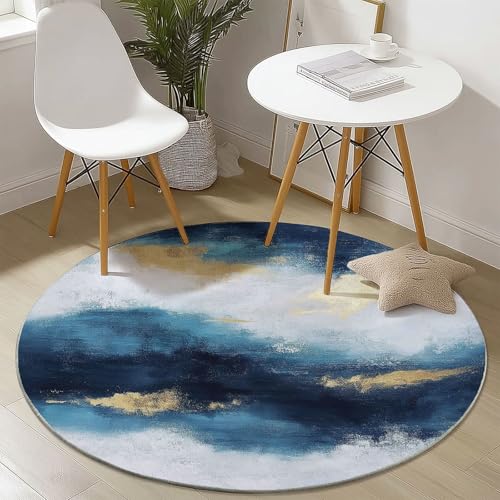 Waschbare Runde Teppiche 100 cm, Meerblick Marmor Muster Rutschfester Runder Rugs für das Wohnzimmer, Blau Weicher Niedrigfloriger Teppich für unter den Esstisch Waschbare Runde Teppiche 100 cm, Meerblick Marmor Muster Rutschfester Runder Rugs für das Wohnzimmer, Blau Weicher Niedrigfloriger Teppich für unter den Esstisch von Generisch