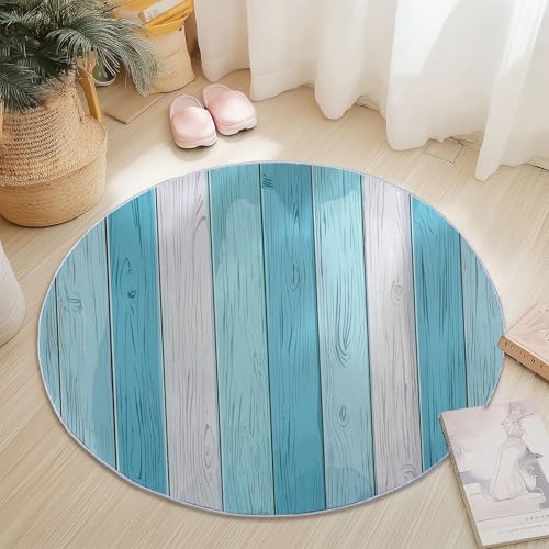 Waschbare Runde Teppiche 100 cm, Textur Einfach Holzbretter Muster Rutschfester Runder Läufer für das Wohnzimmer, Blau Weicher Niedrigfloriger Teppich für unter den Esstisch Waschbare Runde Teppiche 100 cm, Textur Einfach Holzbretter Muster Rutschfester Runder Läufer für das Wohnzimmer, Blau Weicher Niedrigfloriger Teppich für unter den Esstisch von Generisch