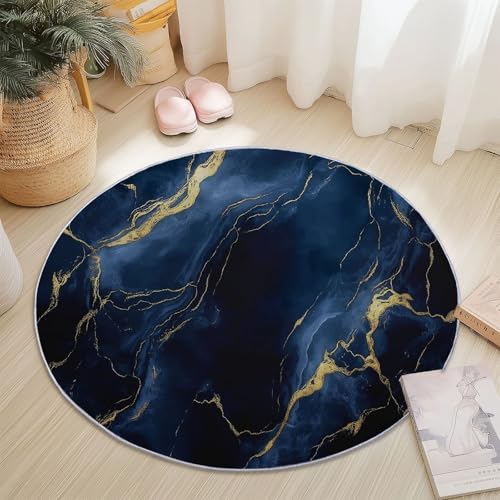 Waschbare Runde Teppiche 120 cm, 2D Abstrakt Marmor Muster Rutschfester Runder Rugs für das Wohnzimmer, Dunkelblau Weicher Niedrigfloriger Teppich für unter den Esstisch Waschbare Runde Teppiche 120 cm, 2D Abstrakt Marmor Muster Rutschfester Runder Rugs für das Wohnzimmer, Dunkelblau Weicher Niedrigfloriger Teppich für unter den Esstisch von Generisch