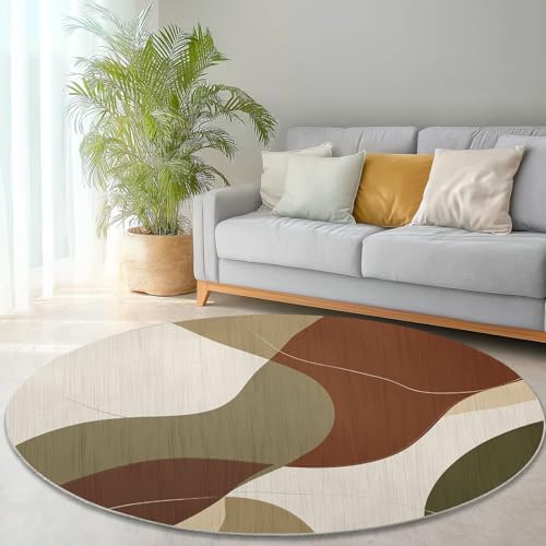Waschbare Runde Teppiche 120 cm, Abstrakt Farbblöcke Muster Rutschfester Runder Rugs für das Wohnzimmer, Beige Weicher Niedrigfloriger Teppich für unter den Esstisch Waschbare Runde Teppiche 120 cm, Abstrakt Farbblöcke Muster Rutschfester Runder Rugs für das Wohnzimmer, Beige Weicher Niedrigfloriger Teppich für unter den Esstisch von Generisch