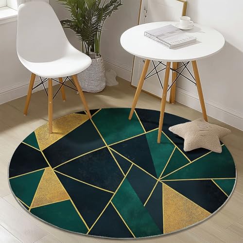 Waschbare Runde Teppiche 120 cm, Abstrakt Geometrisch Dreiecke Muster Rutschfester Runder Rugs für das Wohnzimmer, Grün Weicher Niedrigfloriger Teppich für unter den Esstisch Waschbare Runde Teppiche 120 cm, Abstrakt Geometrisch Dreiecke Muster Rutschfester Runder Rugs für das Wohnzimmer, Grün Weicher Niedrigfloriger Teppich für unter den Esstisch von Generisch