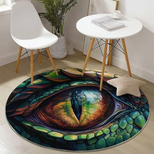 Waschbare Runde Teppiche 120 cm, Eleganz Drachenaugen Muster Rutschfester Runder Rugs für das Wohnzimmer, Grün Weicher Niedrigfloriger Teppich für unter den Esstisch von Generisch