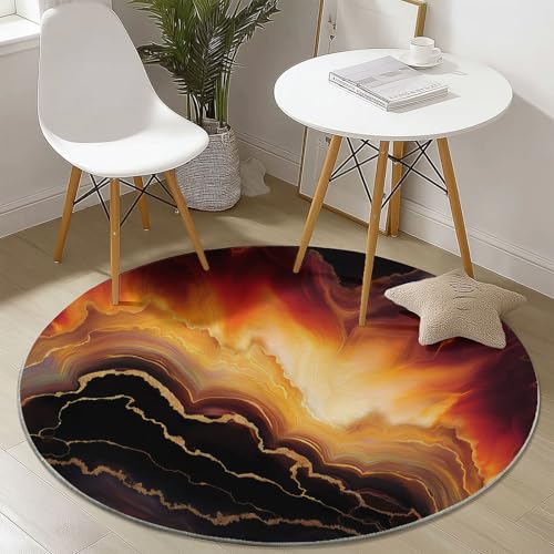 Waschbare Runde Teppiche 120 cm, Farbverlauf Achat Textur Muster Rutschfester Runder Läufer für das Wohnzimmer, Rot Gelb Weicher Niedrigfloriger Teppich für unter den Esstisch Waschbare Runde Teppiche 120 cm, Farbverlauf Achat Textur Muster Rutschfester Runder Läufer für das Wohnzimmer, Rot Gelb Weicher Niedrigfloriger Teppich für unter den Esstisch von Generisch