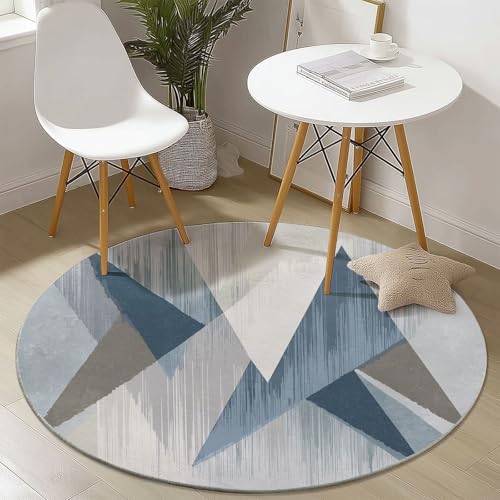 Waschbare Runde Teppiche 120 cm, Farbverlauf Geometrisch Dreieck Muster Rutschfester Runder Läufer für das Wohnzimmer, Blaugrau Weicher Niedrigfloriger Teppich für unter den Esstisch Waschbare Runde Teppiche 120 cm, Farbverlauf Geometrisch Dreieck Muster Rutschfester Runder Läufer für das Wohnzimmer, Blaugrau Weicher Niedrigfloriger Teppich für unter den Esstisch von Generisch