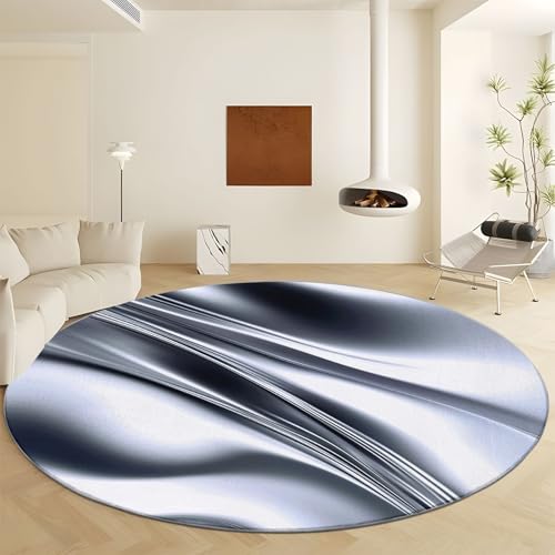 Waschbare Runde Teppiche 120 cm, Luxuriöse Marmorstreifen Rutschfester Runder Rugs für das Wohnzimmer, Abstrakte Kunst Weicher Niedrigfloriger Teppich für unter den Esstisch von Generisch