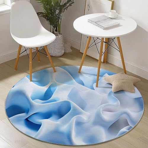 Waschbare Runde Teppiche 150 cm, 3D Abstrakt Geometrisch Muster Rutschfester Runder Rugs für das Wohnzimmer, Blau Weicher Niedrigfloriger Teppich für unter den Esstisch Waschbare Runde Teppiche 150 cm, 3D Abstrakt Geometrisch Muster Rutschfester Runder Rugs für das Wohnzimmer, Blau Weicher Niedrigfloriger Teppich für unter den Esstisch von Generisch