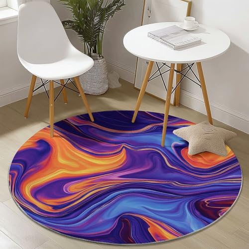 Waschbare Runde Teppiche 150 cm, Abstrakt Lila Marmor Muster Rutschfester Runder Rugs für das Wohnzimmer, Lila Weicher Niedrigfloriger Teppich für unter den Esstisch von Generisch