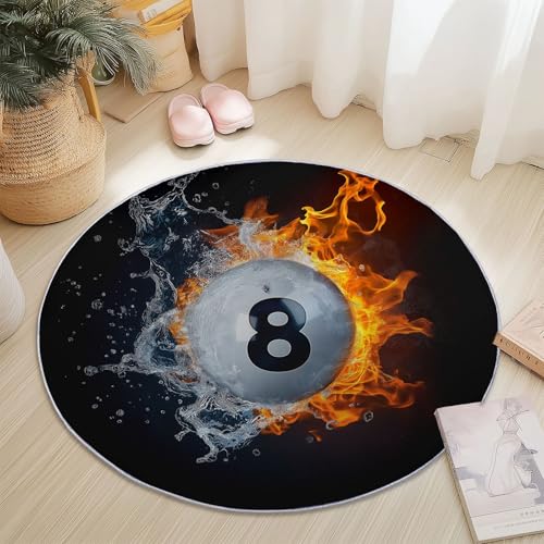 Waschbare Runde Teppiche 150 cm, Billard Wasser Feuer Muster Rutschfester Runder Rugs für das Wohnzimmer, Schwarz Weicher Niedrigfloriger Teppich für unter den Esstisch Waschbare Runde Teppiche 150 cm, Billard Wasser Feuer Muster Rutschfester Runder Rugs für das Wohnzimmer, Schwarz Weicher Niedrigfloriger Teppich für unter den Esstisch von Generisch