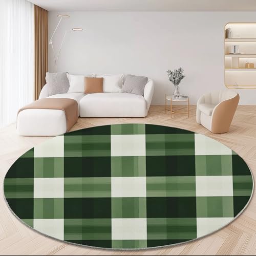 Waschbare Runde Teppiche 150 cm, Einfach Kariert Muster Rutschfester Runder Rugs für das Wohnzimmer, Grün Weicher Niedrigfloriger Teppich für unter den Esstisch Waschbare Runde Teppiche 150 cm, Einfach Kariert Muster Rutschfester Runder Rugs für das Wohnzimmer, Grün Weicher Niedrigfloriger Teppich für unter den Esstisch von Generisch