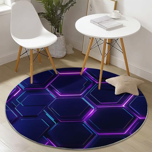 Waschbare Runde Teppiche 150 cm, Geometrisch Neon Sechseck Muster Rutschfester Runder Rugs für das Wohnzimmer, Lila Weicher Niedrigfloriger Teppich für unter den Esstisch Waschbare Runde Teppiche 150 cm, Geometrisch Neon Sechseck Muster Rutschfester Runder Rugs für das Wohnzimmer, Lila Weicher Niedrigfloriger Teppich für unter den Esstisch von Generisch