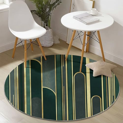 Waschbare Runde Teppiche 150 cm, Goldfolie Linien Muster Rutschfester Runder Rugs für das Wohnzimmer, Lila Weicher Niedrigfloriger Teppich für unter den Esstisch von Generisch