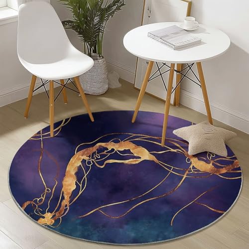 Waschbare Runde Teppiche 150 cm, Goldfolie Streifen Linien Muster Rutschfester Runder Rugs für das Wohnzimmer, Grün Weicher Niedrigfloriger Teppich für unter den Esstisch von Generisch