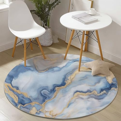 Waschbare Runde Teppiche 150 cm, Marmor Meerblick Muster Rutschfester Runder Rugs für das Wohnzimmer, Blau Weicher Niedrigfloriger Teppich für unter den Esstisch Waschbare Runde Teppiche 150 cm, Marmor Meerblick Muster Rutschfester Runder Rugs für das Wohnzimmer, Blau Weicher Niedrigfloriger Teppich für unter den Esstisch von Generisch