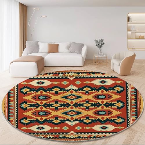 Waschbare Runde Teppiche 150 cm, Traditionell Strick Texturen Muster Rutschfester Runder Rugs für das Wohnzimmer, Orange Farbe Weicher Niedrigfloriger Teppich für unter den Esstisch von Generisch