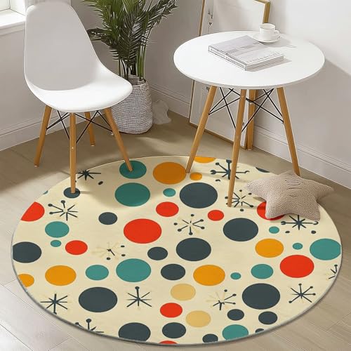 Waschbare Runde Teppiche 150 cm, Tupfen Schneeflocken Muster Rutschfester Runder Rugs für das Wohnzimmer, Beige Weicher Niedrigfloriger Teppich für unter den Esstisch von Generisch