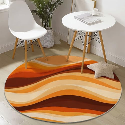 Waschbare Runde Teppiche 150 cm, Vintage Gewelltes Muster Muster Rutschfester Runder Rugs für das Wohnzimmer, Orange Farbe Weicher Niedrigfloriger Teppich für unter den Esstisch Waschbare Runde Teppiche 150 cm, Vintage Gewelltes Muster Muster Rutschfester Runder Rugs für das Wohnzimmer, Orange Farbe Weicher Niedrigfloriger Teppich für unter den Esstisch von Generisch