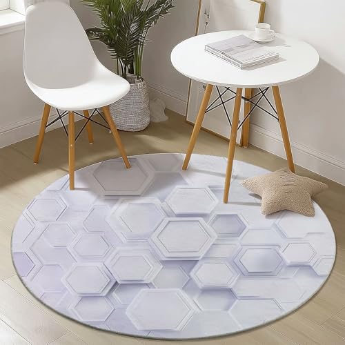 Waschbare Runde Teppiche 160 cm, Abstrakt Dreidimensional Sechseck Muster Rutschfester Runder Rugs für das Wohnzimmer, Grau Weicher Niedrigfloriger Teppich für unter den Esstisch Waschbare Runde Teppiche 160 cm, Abstrakt Dreidimensional Sechseck Muster Rutschfester Runder Rugs für das Wohnzimmer, Grau Weicher Niedrigfloriger Teppich für unter den Esstisch von Generisch