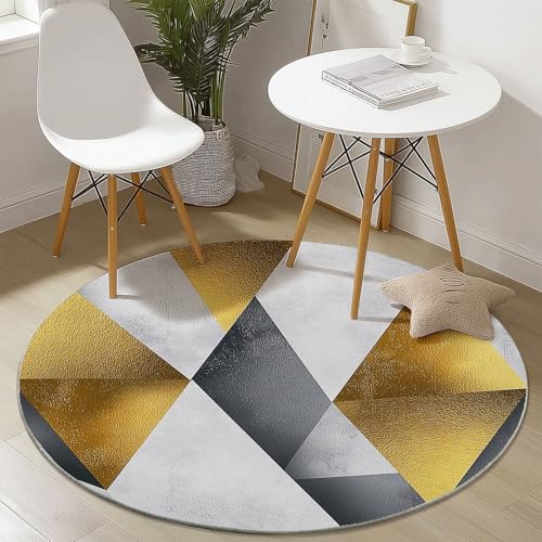 Waschbare Runde Teppiche 160 cm, Abstrakt Dreiecke Geometrie Muster Rutschfester Runder Rugs für das Wohnzimmer, Grau Weicher Niedrigfloriger Teppich für unter den Esstisch Waschbare Runde Teppiche 160 cm, Abstrakt Dreiecke Geometrie Muster Rutschfester Runder Rugs für das Wohnzimmer, Grau Weicher Niedrigfloriger Teppich für unter den Esstisch von Generisch
