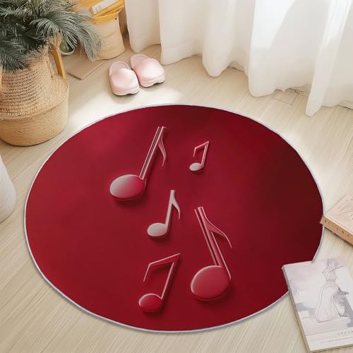 Waschbare Runde Teppiche 160 cm, Einfache 3D Musiknoten Muster Rutschfester Runder Rugs für das Wohnzimmer, Rot Weicher Niedrigfloriger Teppich für unter den Esstisch Waschbare Runde Teppiche 160 cm, Einfache 3D Musiknoten Muster Rutschfester Runder Rugs für das Wohnzimmer, Rot Weicher Niedrigfloriger Teppich für unter den Esstisch von Generisch