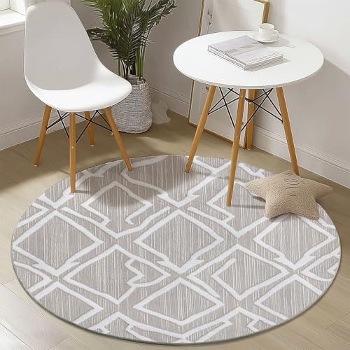 Waschbare Runde Teppiche 160 cm, Geometrisch Linien Muster Rutschfester Runder Rugs für das Wohnzimmer, Grau Weicher Niedrigfloriger Teppich für unter den Esstisch von Generisch