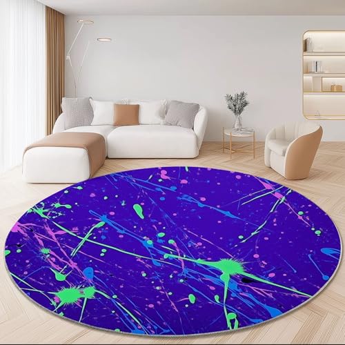 Waschbare Runde Teppiche 160 cm, Leuchtend Farbe Muster Rutschfester Runder Rugs für das Wohnzimmer, Lila Weicher Niedrigfloriger Teppich für unter den Esstisch Waschbare Runde Teppiche 160 cm, Leuchtend Farbe Muster Rutschfester Runder Rugs für das Wohnzimmer, Lila Weicher Niedrigfloriger Teppich für unter den Esstisch von Generisch