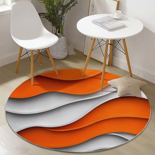 Waschbare Runde Teppiche 180 cm, 3D Abstrakt Wellen Muster Rutschfester Runder Rugs für das Wohnzimmer, Orange Grau Weicher Niedrigfloriger Teppich für unter den Esstisch Waschbare Runde Teppiche 180 cm, 3D Abstrakt Wellen Muster Rutschfester Runder Rugs für das Wohnzimmer, Orange Grau Weicher Niedrigfloriger Teppich für unter den Esstisch von Generisch