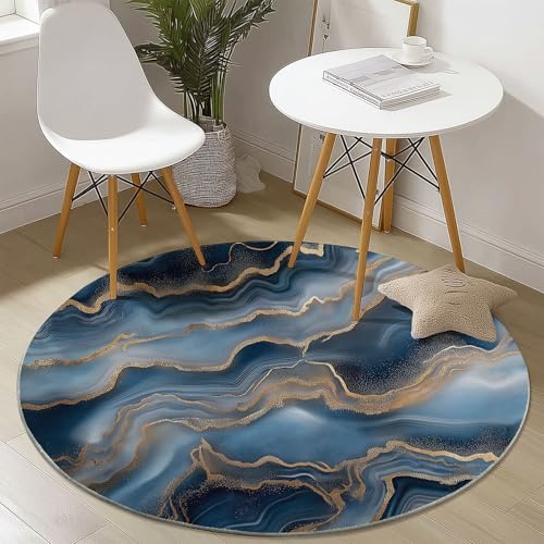 Waschbare Runde Teppiche 180 cm, Abstrakt Achatmarmor Muster Rutschfester Runder Rugs für das Wohnzimmer, Blau Weicher Niedrigfloriger Teppich für unter den Esstisch Waschbare Runde Teppiche 180 cm, Abstrakt Achatmarmor Muster Rutschfester Runder Rugs für das Wohnzimmer, Blau Weicher Niedrigfloriger Teppich für unter den Esstisch von Generisch