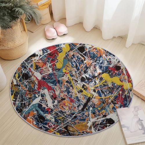 Waschbare Runde Teppiche 180 cm, Abstrakt Farbe Linien Muster Rutschfester Runder Läufer für das Wohnzimmer, Bunt Weicher Niedrigfloriger Teppich für unter den Esstisch Waschbare Runde Teppiche 180 cm, Abstrakt Farbe Linien Muster Rutschfester Runder Läufer für das Wohnzimmer, Bunt Weicher Niedrigfloriger Teppich für unter den Esstisch von Generisch