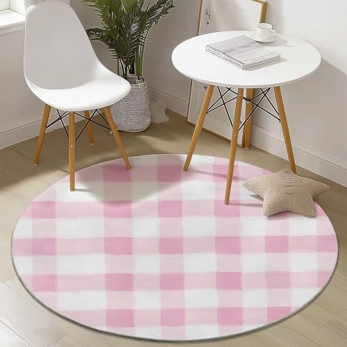 Waschbare Runde Teppiche 180 cm, Abstrakt Geometrisch Gitter Muster Rutschfester Runder Rugs für das Wohnzimmer, Rosa Weicher Niedrigfloriger Teppich für unter den Esstisch Waschbare Runde Teppiche 180 cm, Abstrakt Geometrisch Gitter Muster Rutschfester Runder Rugs für das Wohnzimmer, Rosa Weicher Niedrigfloriger Teppich für unter den Esstisch von Generisch