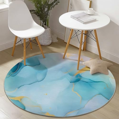 Waschbare Runde Teppiche 180 cm, Abstrakt Marmor Textur Muster Rutschfester Runder Rugs für das Wohnzimmer, Blau Weicher Niedrigfloriger Teppich für unter den Esstisch Waschbare Runde Teppiche 180 cm, Abstrakt Marmor Textur Muster Rutschfester Runder Rugs für das Wohnzimmer, Blau Weicher Niedrigfloriger Teppich für unter den Esstisch von Generisch