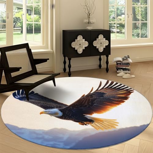 Waschbare Runde Teppiche 180 cm, Bergtiermuster Adler Rutschfester Runder Rugs für das Wohnzimmer, Bunt Weicher Niedrigfloriger Teppich für unter den Esstisch von Generisch