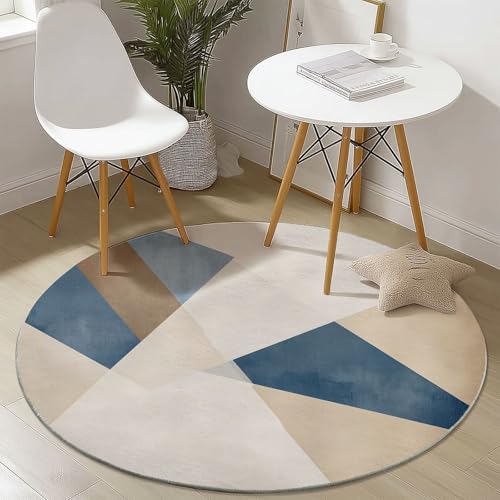 Waschbare Runde Teppiche 180 cm, Bohème Modern Geometrisch Muster Rutschfester Runder Läufer für das Wohnzimmer, Beige Weicher Niedrigfloriger Teppich für unter den Esstisch von Generisch