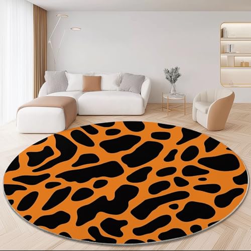 Waschbare Runde Teppiche 180 cm, Cartoon Leopard Muster Rutschfester Runder Rugs für das Wohnzimmer, Orange Farbe Weicher Niedrigfloriger Teppich für unter den Esstisch Waschbare Runde Teppiche 180 cm, Cartoon Leopard Muster Rutschfester Runder Rugs für das Wohnzimmer, Orange Farbe Weicher Niedrigfloriger Teppich für unter den Esstisch von Generisch