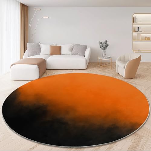 Waschbare Runde Teppiche 180 cm, Farbverlauf Rauch Muster Rutschfester Runder Rugs für das Wohnzimmer, Orange Schwarz Weicher Niedrigfloriger Teppich für unter den Esstisch Waschbare Runde Teppiche 180 cm, Farbverlauf Rauch Muster Rutschfester Runder Rugs für das Wohnzimmer, Orange Schwarz Weicher Niedrigfloriger Teppich für unter den Esstisch von Generisch