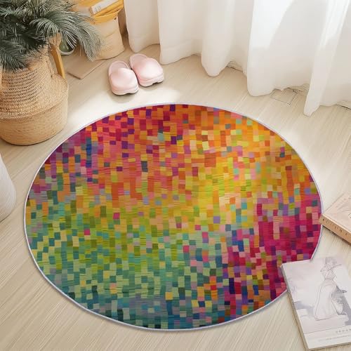 Waschbare Runde Teppiche 180 cm, Geometrisch Bunt Mosaik Muster Rutschfester Runder Rugs für das Wohnzimmer, Bunt Weicher Niedrigfloriger Teppich für unter den Esstisch Waschbare Runde Teppiche 180 cm, Geometrisch Bunt Mosaik Muster Rutschfester Runder Rugs für das Wohnzimmer, Bunt Weicher Niedrigfloriger Teppich für unter den Esstisch von Generisch
