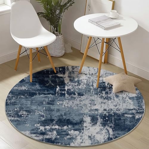 Waschbare Runde Teppiche 180 cm, Moderne Abstrakte Textur Muster Rutschfester Runder Rugs für das Wohnzimmer, Blau Weicher Niedrigfloriger Teppich für unter den Esstisch Waschbare Runde Teppiche 180 cm, Moderne Abstrakte Textur Muster Rutschfester Runder Rugs für das Wohnzimmer, Blau Weicher Niedrigfloriger Teppich für unter den Esstisch von Generisch